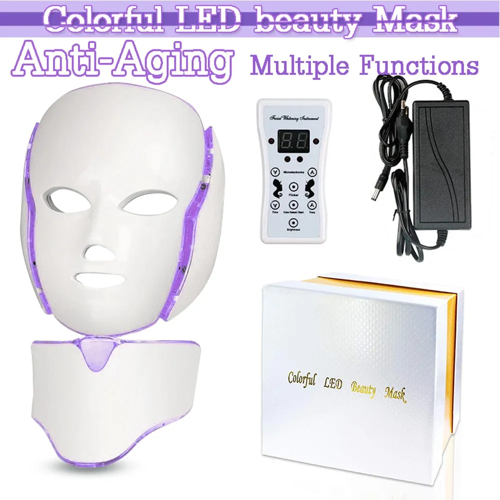 Beauty 7 Colors Light LED Facial Mask with Neck Face Care Treatment