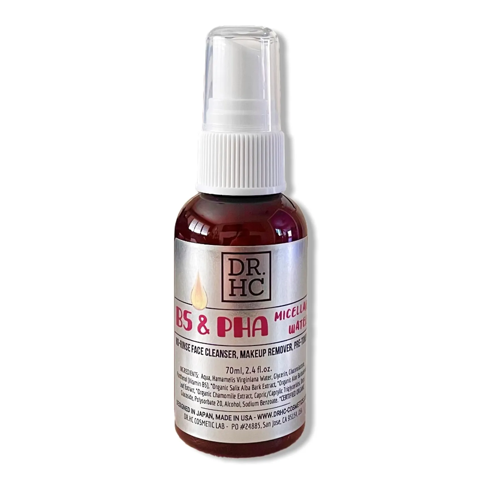 DR.HC B5 & PHA Micellar Water (No-rinse Makeup Remover, Face Cleanser & Pre-Toner) (70ml, 2.4 fl.oz.)  (Anti-sebum, Pore clearing, Anti-acne, Anti-aging...)