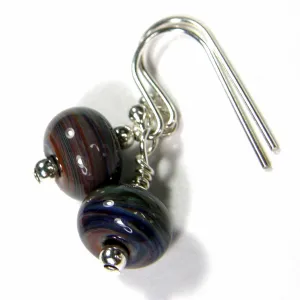 Earthy Terranova Lampwork Dangle Earrings, Sterling Silver, Artisan Handmade Jewelry