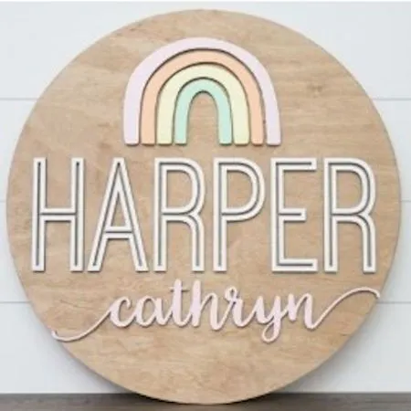 Sugar   Maple Round Personalized Name Sign | Rainbow