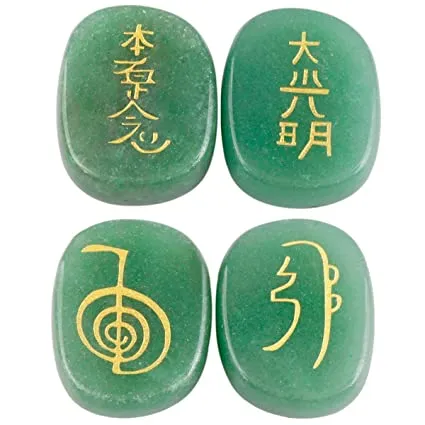 White Whale  4 pcs Engraved Chakra Stones Palm Stone Reiki Balancing