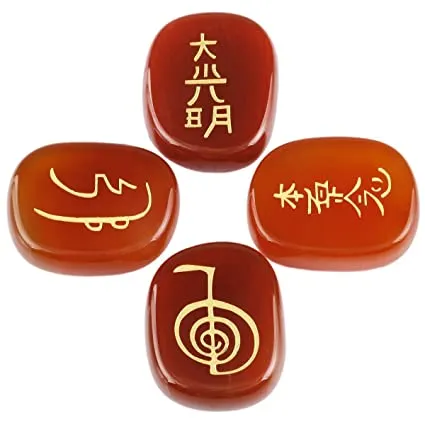 White Whale  4 pcs Engraved Chakra Stones Palm Stone Reiki Balancing