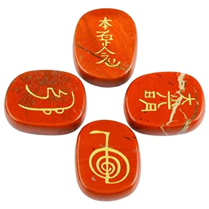 White Whale  4 pcs Engraved Chakra Stones Palm Stone Reiki Balancing