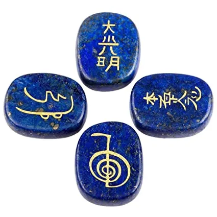 White Whale  4 pcs Engraved Chakra Stones Palm Stone Reiki Balancing