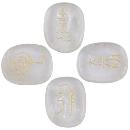 White Whale  4 pcs Engraved Chakra Stones Palm Stone Reiki Balancing