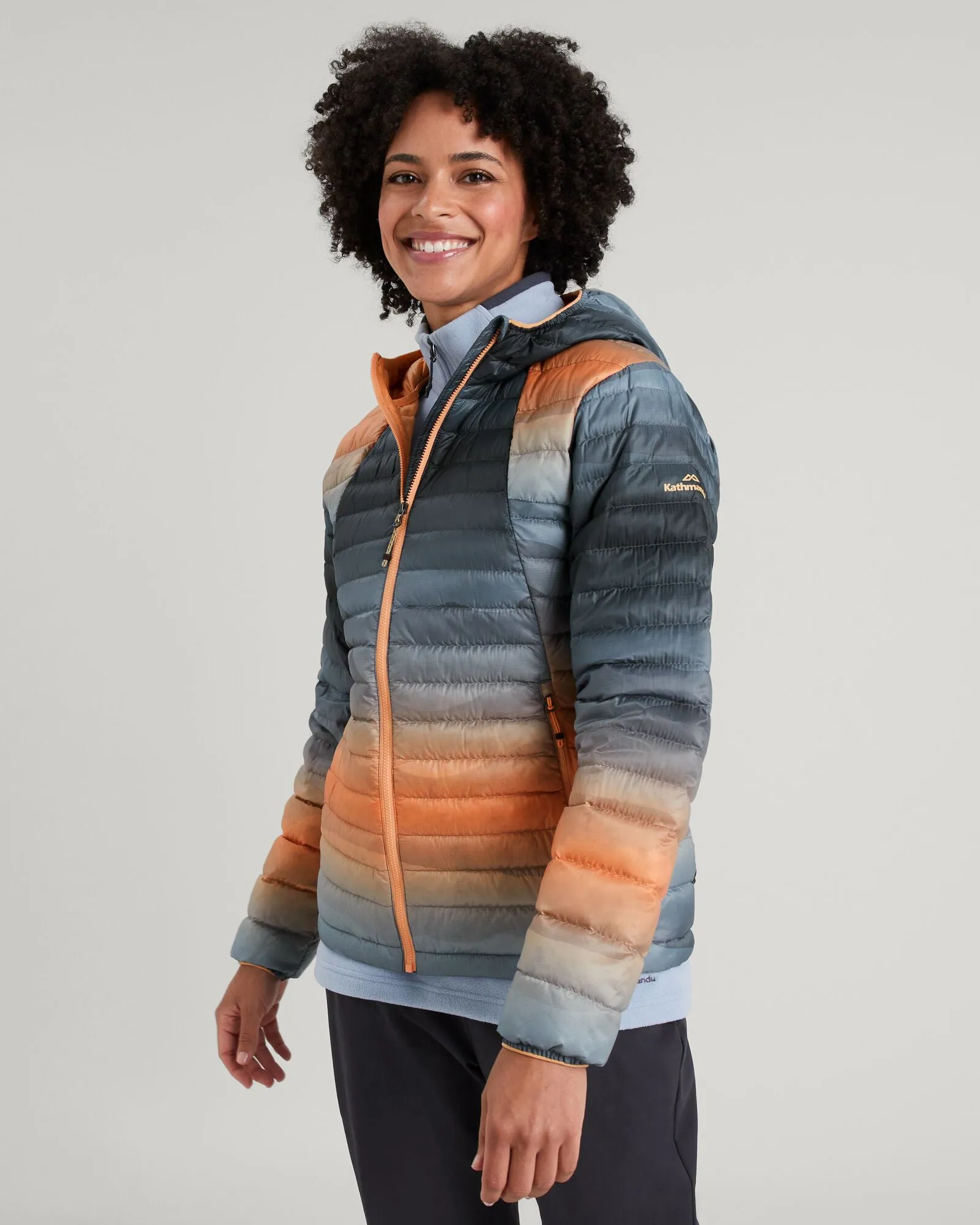 Women's Heli R Hooded Down Jacket - Lolly/Night Misty Mountains Print