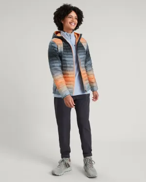 Women's Heli R Hooded Down Jacket - Lolly/Night Misty Mountains Print