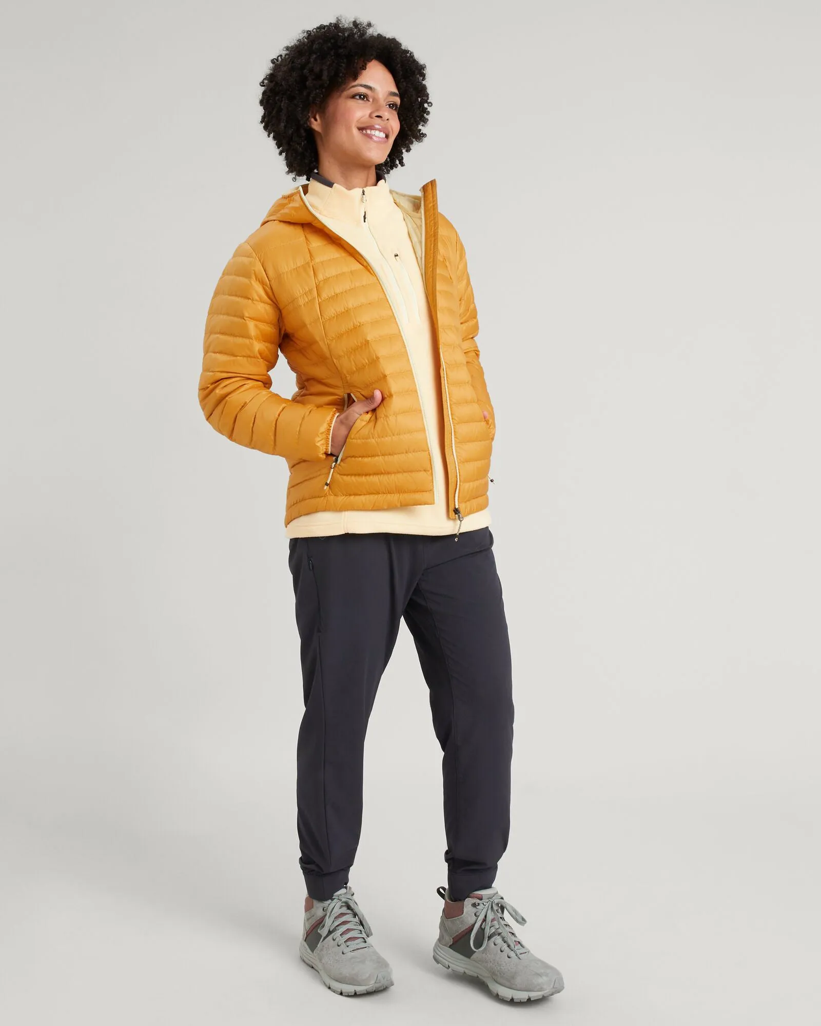 Women's Heli R Hooded Down Jacket - Mustard Yellow